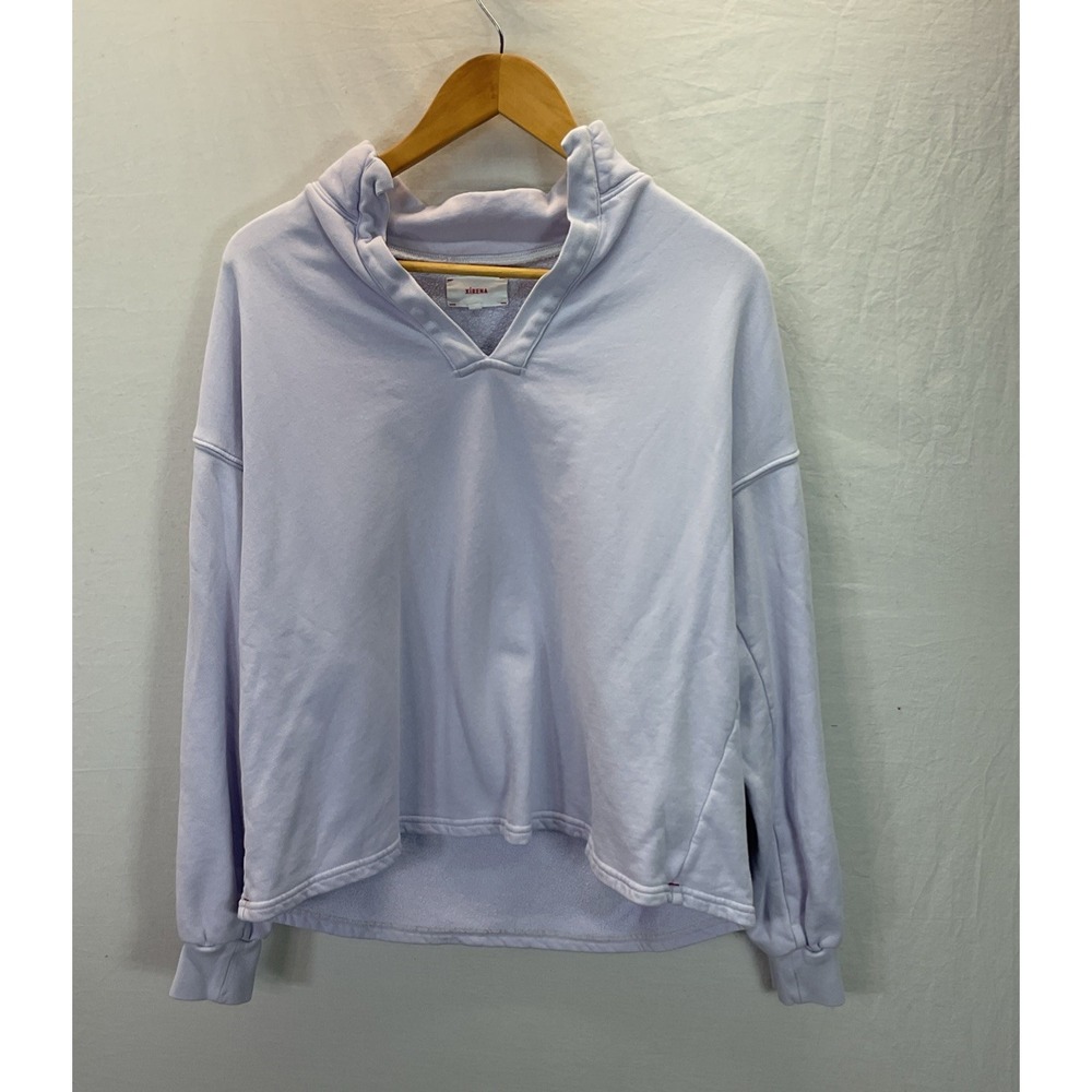 Xirena Sweatshirt Purple Cotton Terry Popover Oversized Collared USA SM BOXY